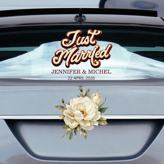 Just Married  elegant script wedding car Fensteraufkleber