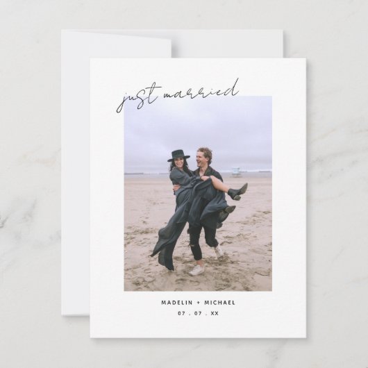Just Married Elegant Simple Wedding Photo Card Save The Date (Vorderseite)