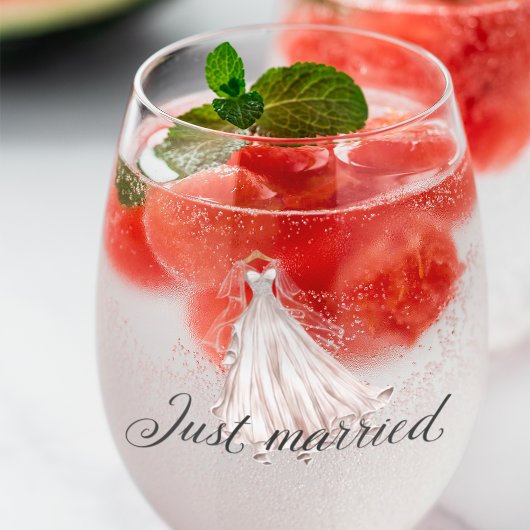 Just Married Elegant Watercolor Hochzeitskleid Weinglas Ohne Stiel