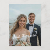 Just Married Elegant Wedding Foto Ankündigung Postkarte (Vorderseite)