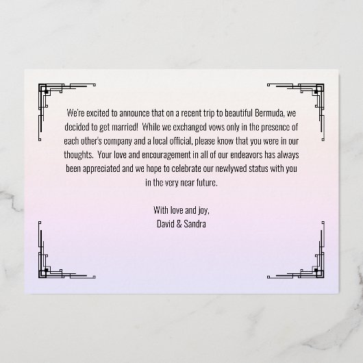 Just Married Elegante Ankündigung Foto-Karte (Rückseite)