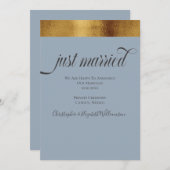 Just Married Elegante Imitate Gold Gray Blue Ankündigung (Vorne/Hinten)