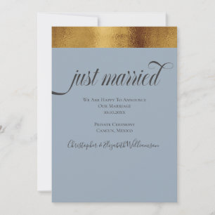 Just Married Elegante Imitate Gold Gray Blue Ankündigung