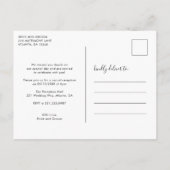 Just Married Elegante Script Foto Elopement Ankündigungspostkarte (Rückseite)