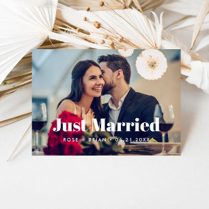 Just Married Elegante Script Wedding Custom Foto Ankündigung