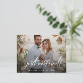 Just Married Elegantes Foto Hochzeit Postkarte (Stehend Vorderseite)