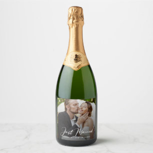 Just Married Elegantes Foto Hochzeit Schaumweinetikett