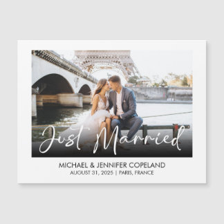 Just Married | Elegantes Hochzeitfotografie Magnetkarte