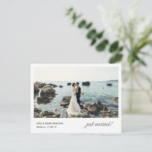 Just Married Elopement Ankündigung Postkarte (Stehend Vorderseite)