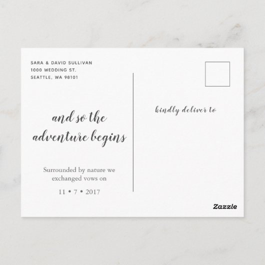 Just Married Elopement Ankündigung Postkarte (Rückseite)