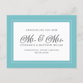 Just Married Elopement Aqua Green Einladungspostkarte