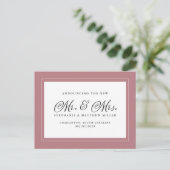 Just Married Elopement Dusty Rose Rosa Elegant Einladungspostkarte (Stehend Vorderseite)