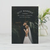 Just Married Elopement Hochzeitsankündigung Foto Ankündigung (Stehend Vorderseite)