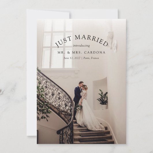 Just Married Elopement Hochzeitsankündigung Foto Ankündigung (Vorderseite)