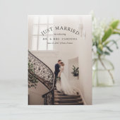 Just Married Elopement Hochzeitsankündigung Foto Ankündigung (Stehend Vorderseite)