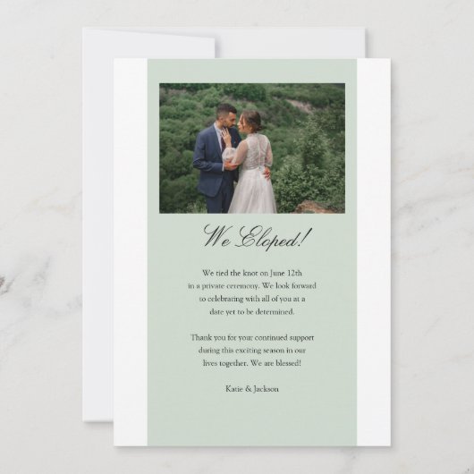 Just Married Elopement Hochzeitsankündigung Foto Ankündigung (Rückseite)