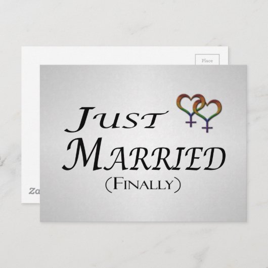 Just Married (Endlich) Lesben Pride Design Ankündigungspostkarte (Vorne/Hinten)