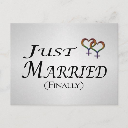 Just Married (Endlich) Lesben Pride Design Ankündigungspostkarte (Vorderseite)