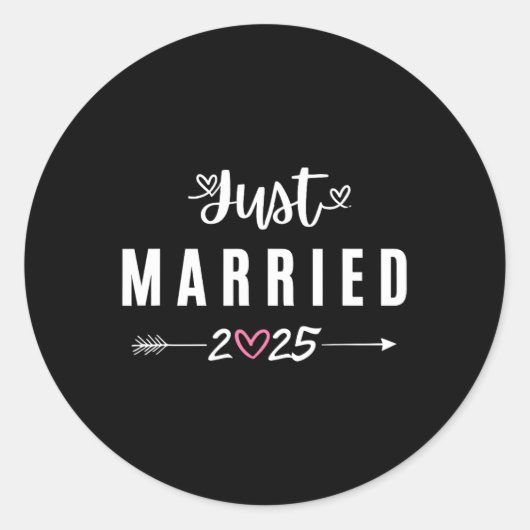 Just Married Est 2025 Flitterwochen Hochzeitspaare Runder Aufkleber (Vorderseite)