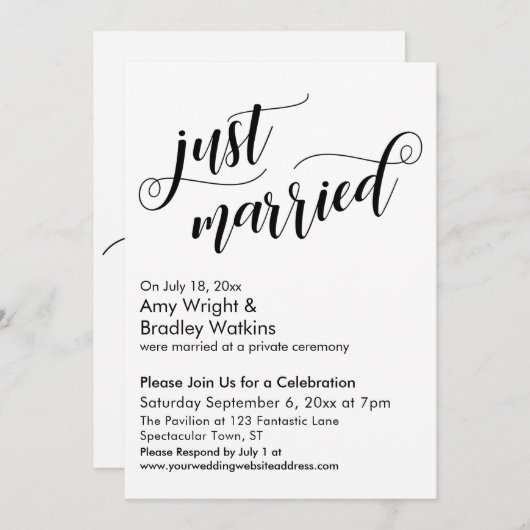 Just Married Extravagant Script Post Wedding Celeb Einladung (Vorne/Hinten)