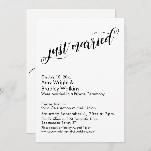 Just Married Extravagant Script Post Wedding Celeb Einladung (Vorne/Hinten)