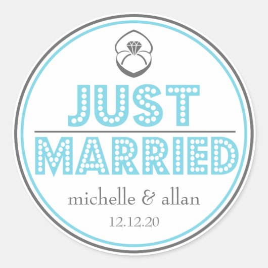 Just Married Favor Stickers (blau / grau) (Vorderseite)