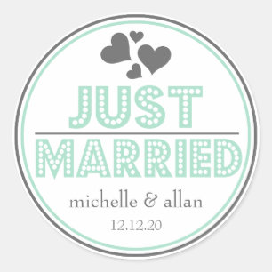 Just Married Favor Stickers (Mint Green / Gray)
