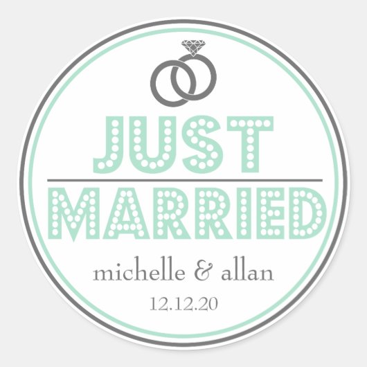 Just Married Favor Stickers (Mint Green / Gray) (Vorderseite)