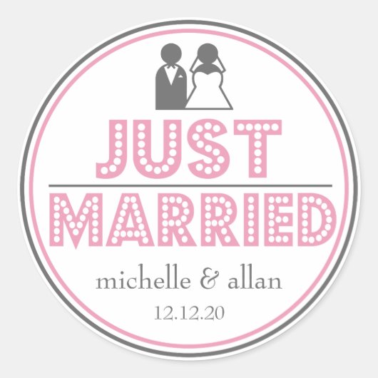 Just Married Favor Stickers (Rosa / Grau) (Vorderseite)