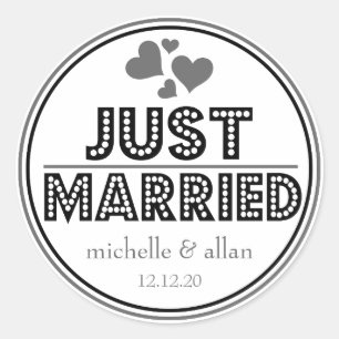 Just Married Favor Stickers (Schwarz / Grau)