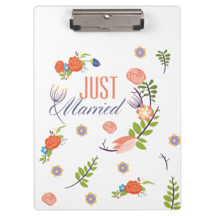 Just Married Floral Style Klemmbrett