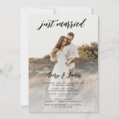 Just Married Foto Calligraphy Wedding Elopement Einladung (Vorderseite)
