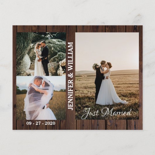 Just Married Foto Collage Hochzeitsankündigung (Vorderseite)