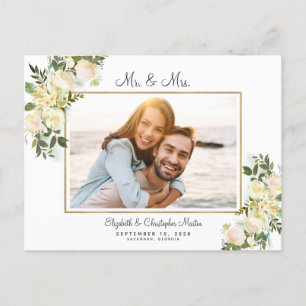 Just Married Foto Elopement Floral Elegante Rose Einladungspostkarte