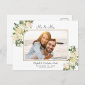 Just Married Foto Elopement Floral Elegante Rose Einladungspostkarte (Vorne/Hinten)