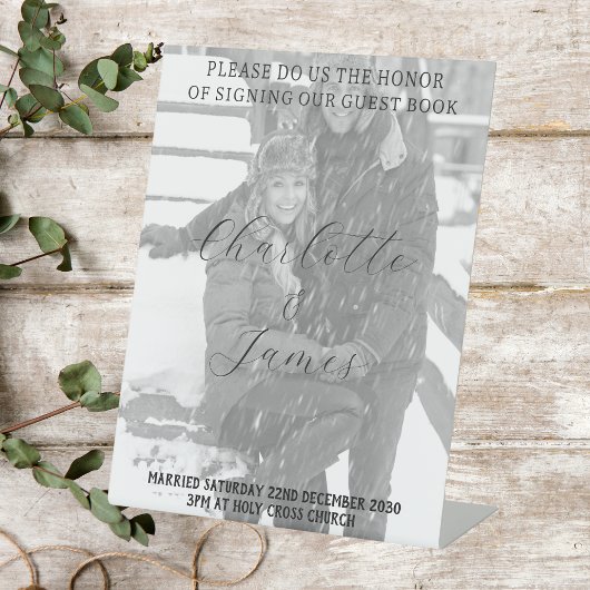 Just Married Foto Guest Book Tabletop Unterzeichnu Sockelschild