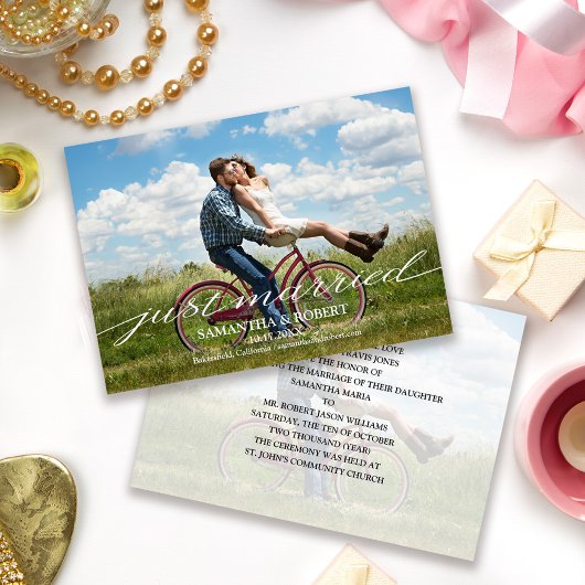 Just Married Foto Hochzeit Ankündigung Einladung