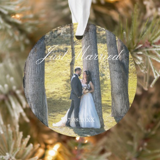 Just Married Foto Ornament (Baum)