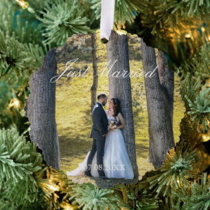 Just Married Foto Ornament Karte