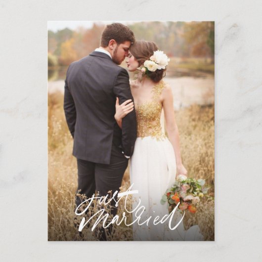 Just Married Foto Wedding Blank Vielen Dank Postkarte (Vorderseite)