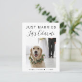 Just Married Foto Wedding Party Ankündigungspostkarte (Stehend Vorderseite)