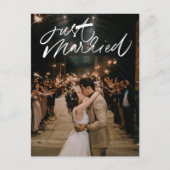 Just Married Foto Wedding Vielen Dank Postkarte (Vorderseite)