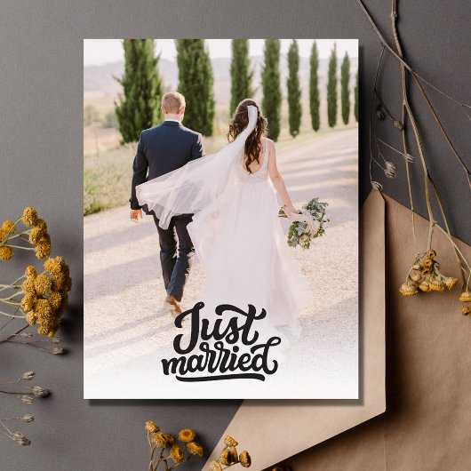 Just Married Foto Wedding Vielen Dank Postkarte