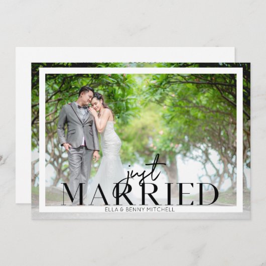 Just Married Frame FotoTypografie Horizontal Einladung (Vorne/Hinten)