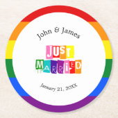 Just Married Gay Wedding Couple LGBTQ Runder Pappuntersetzer (Vorderseite)