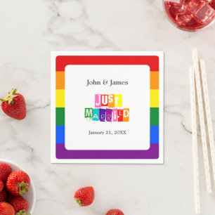 Just Married Gay Wedding Couple LGBTQ Serviette