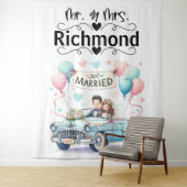 Just Married Getaway - Hintergrund für Hochzeiten Wandteppich (Beispiel)