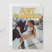 Just Married Gold Balloons Hochzeitsfest Foto Ankündigung (Vorderseite)