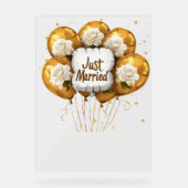 Just Married Gold Balloons White Roses Acrylschild (Vorderseite)