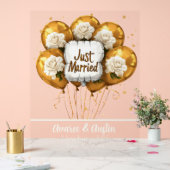 Just Married Gold Balloons White Roses Acrylschild (Hochzeit)
